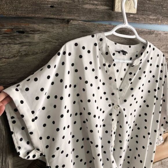 GEORGE Plus Size XXL White Crossover, Polka Dot Blouse - Picture 2 of 6
